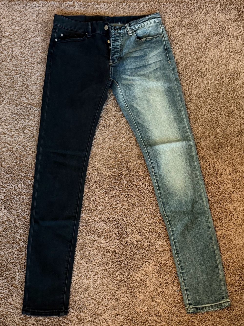 MNML Two-Tone Skinny Jeans - Black & Faded Blue